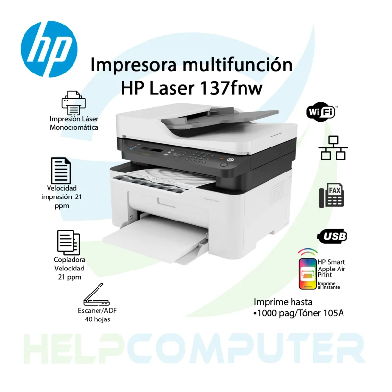 Impresora HP 137FNW Multifuncional Monocromática Wifi Red