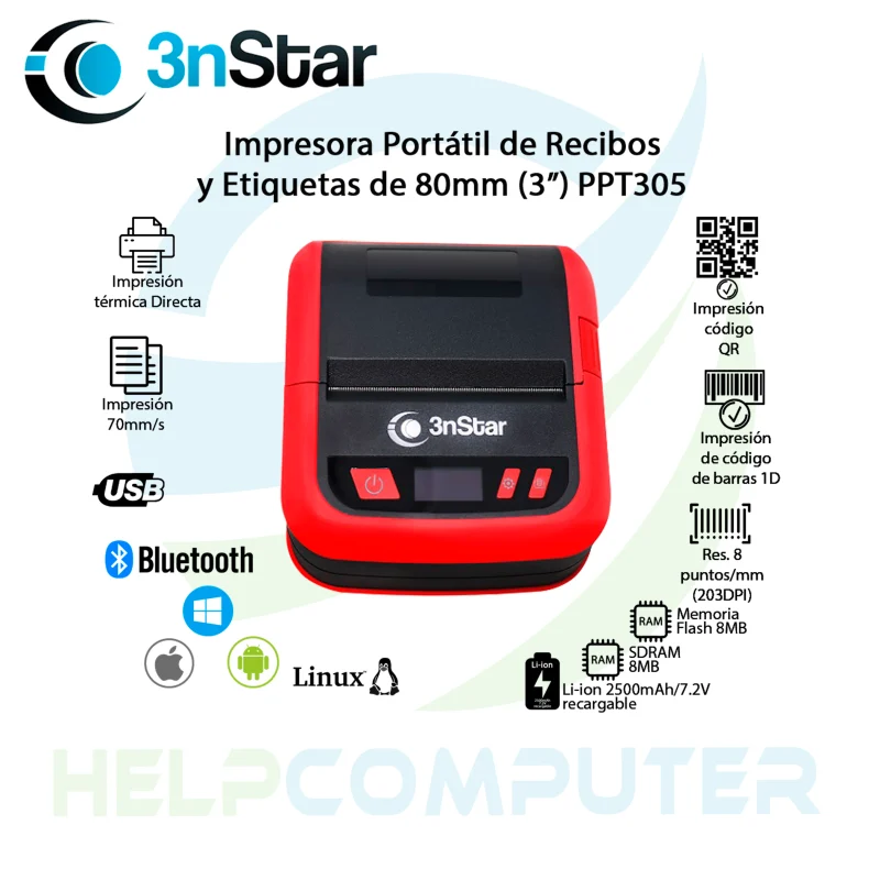 Impresora Térmica Portátil 3nstar Ppt305bt