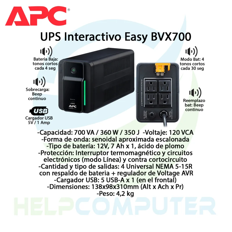 UPS APC Easy BVX Series - 700VA/360WATT/57min