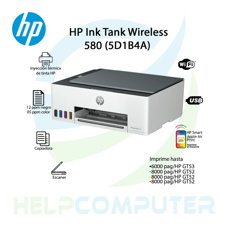 Impresora multifuncional HP Smart Tank 580 WIFI