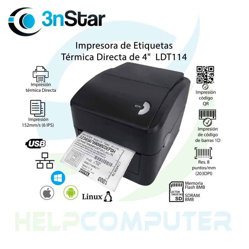 Impresora de Etiquetas Transferencia Térmica 115mm 3nStar LDT114