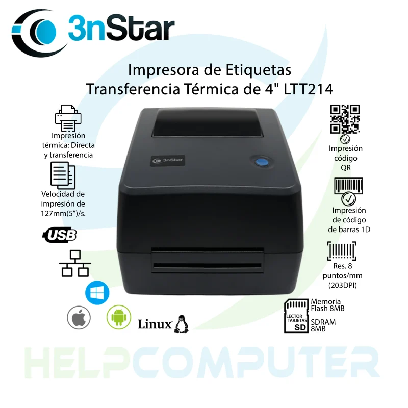 Impresora 3nStar de Etiquetas de Transferencia Térmica de 101mm LTT214