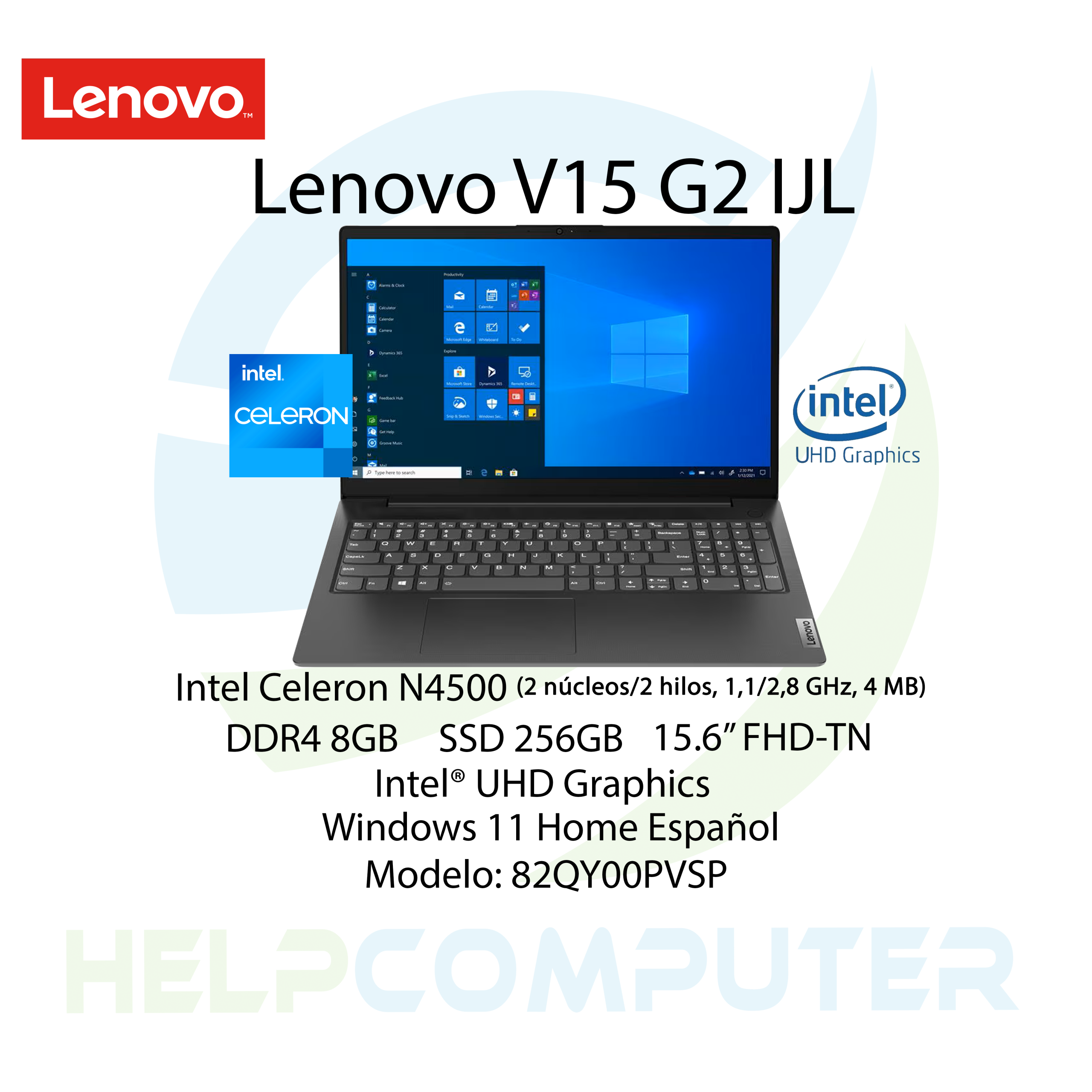 Portatil Lenovo V15 G2 N4500 8GB RAM 256GB SSD W11H 15.6″ FHD