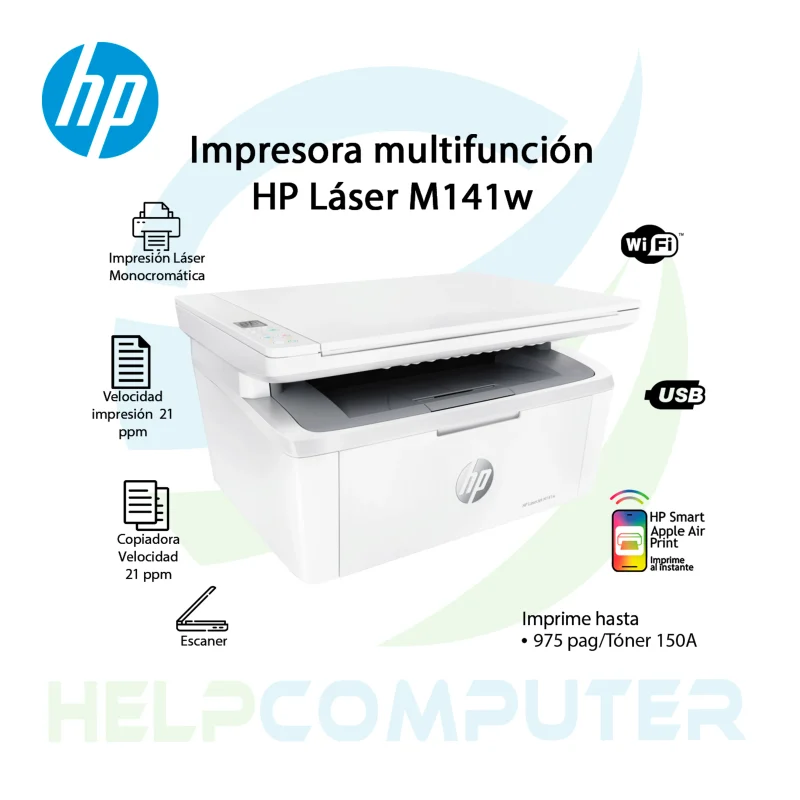 Impresora HP LaserJet M141w Wi-Fi monocromatica
