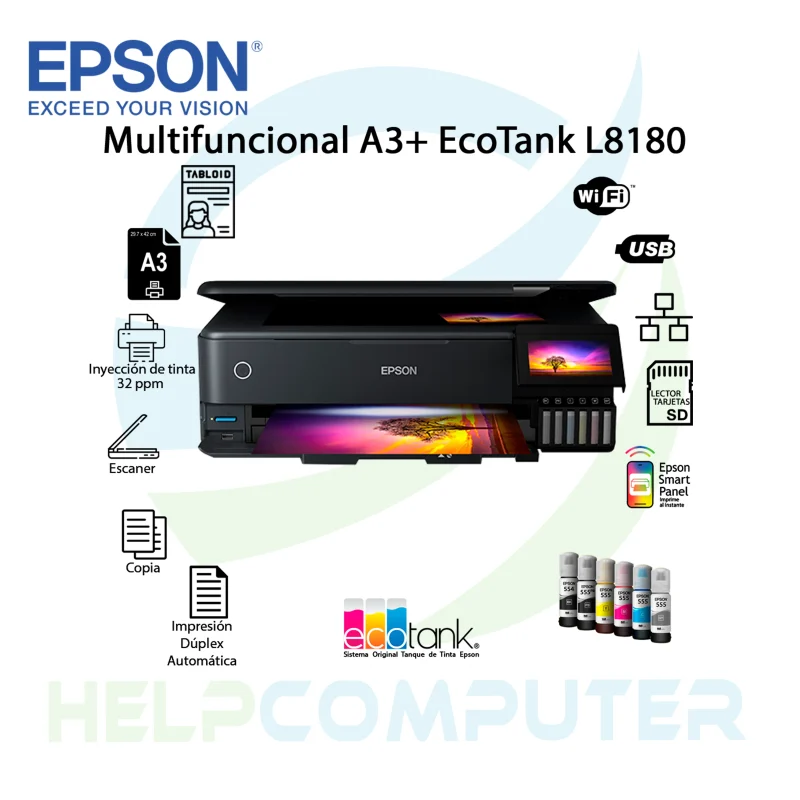 Impresora Multifuncional A3+ EcoTank L8180 USB Wi-Fi Ethernet