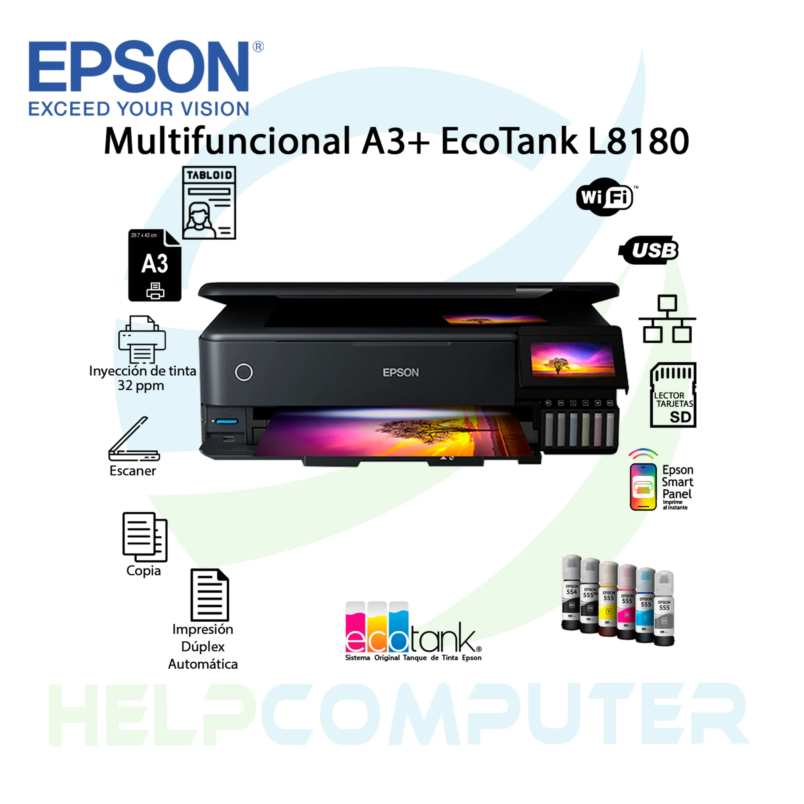 Impresora Multifuncional A3+ EcoTank L8180 USB Wi-Fi Ethernet