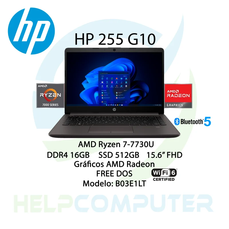 Laptop HP 255 G10 Ryzen 7 15,6″ 16GB RAM 512GB SSD