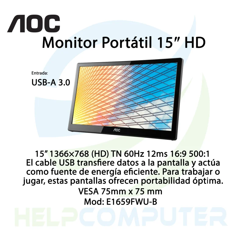 Monitor Portatil AOC 15,6″ USB 3.0