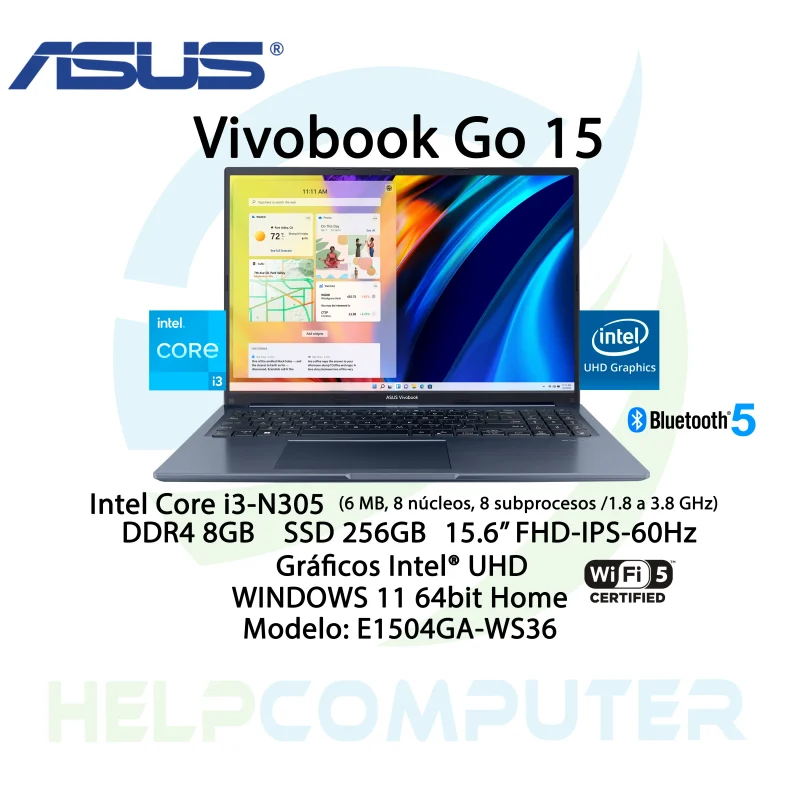 Laptop Asus Vivobook 15,6″ FHD Core i3-N305 8GB RAM 256GB SSD
