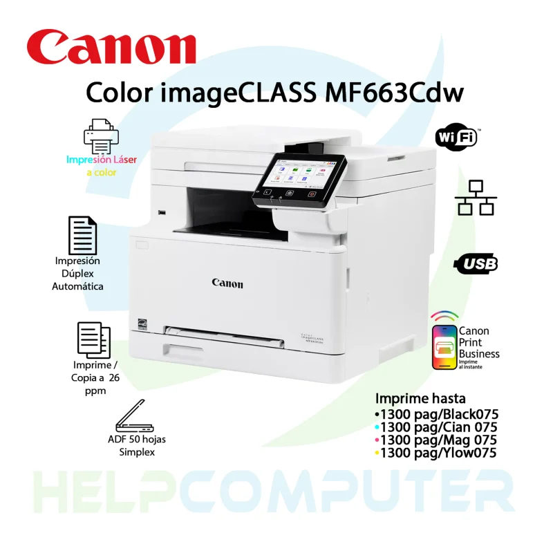 Impresora Canon imageCLASS MF663CDW Multifuncional Láser a color