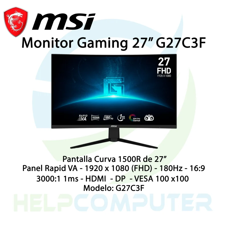 Monitor Curvo Gaming MSI 27″ G27C3F HDMI/DP