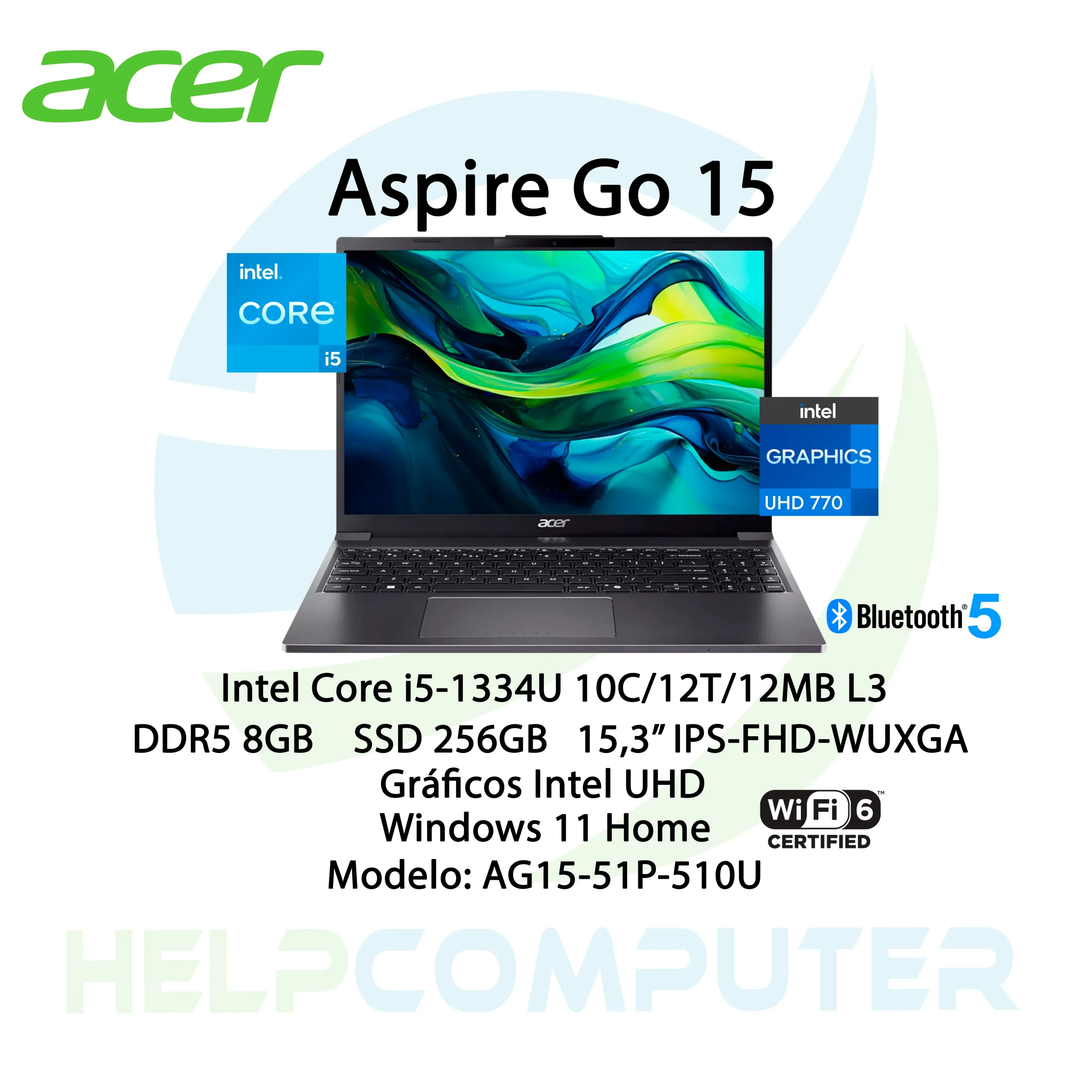 Laptop Acer Aspire Go 15 Intel i5-1334U 15.3″ 8GB DDR5 256GB SSD