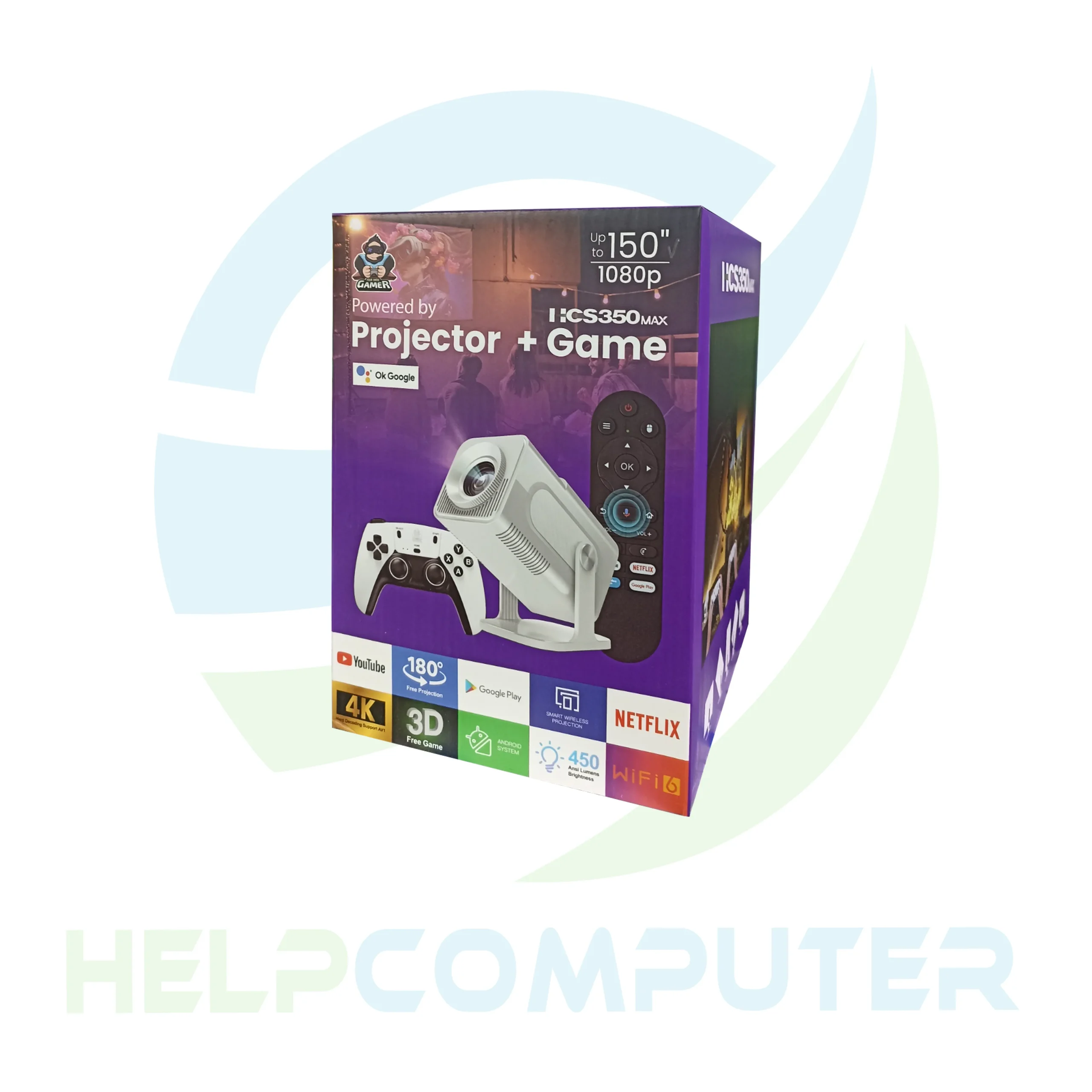 Mini proyector LED HCS350 Max Gaming Android 12 con 450 lúmenes