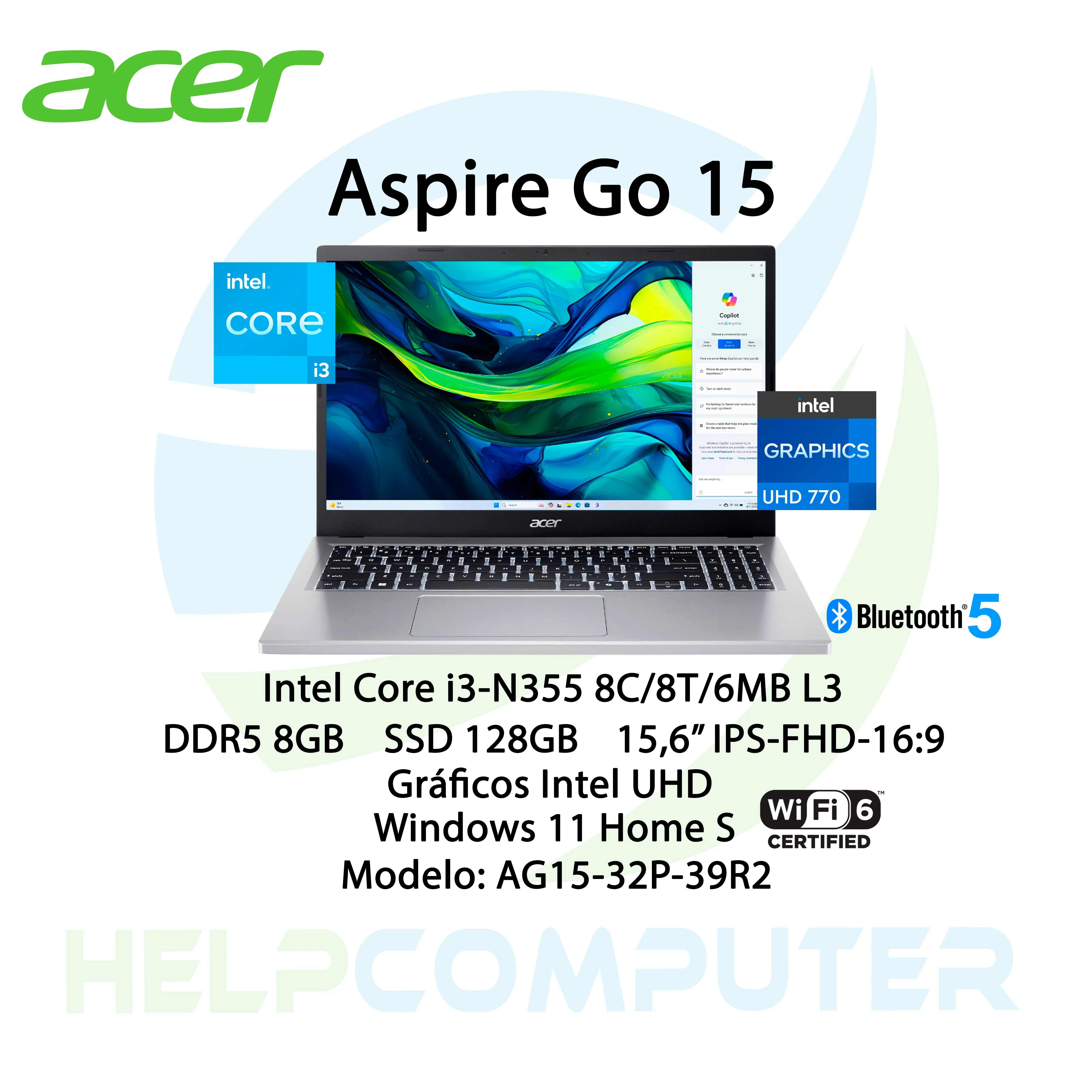 Laptop Acer Aspire Go15 Intel i3-N355 15.6″ 8GB DDR5 128GB SSD