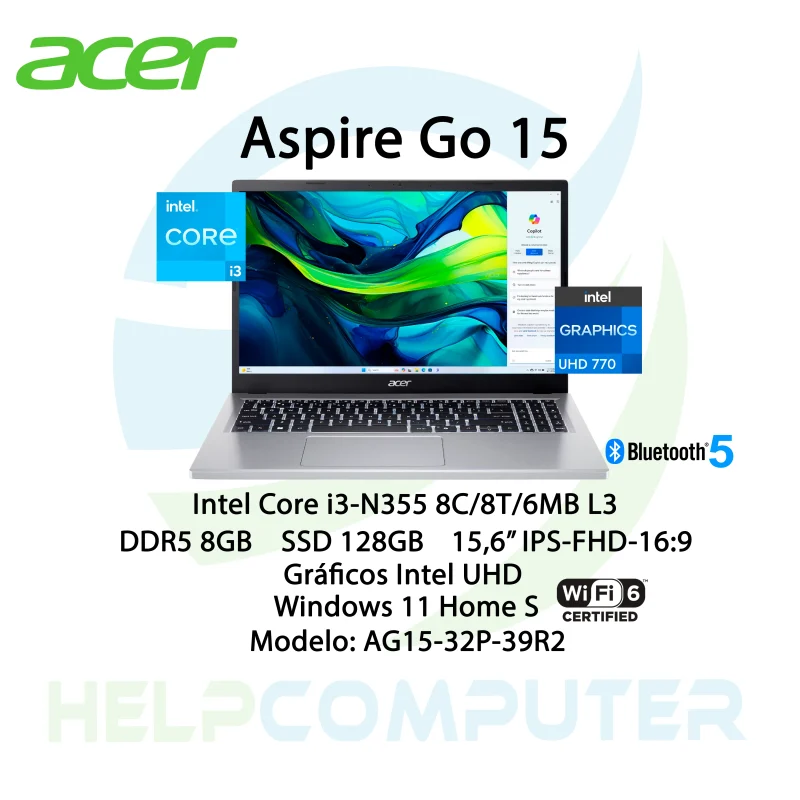 Laptop Acer Aspire Go15 Intel i3-N355 15.6″ 8GB DDR5 128GB SSD