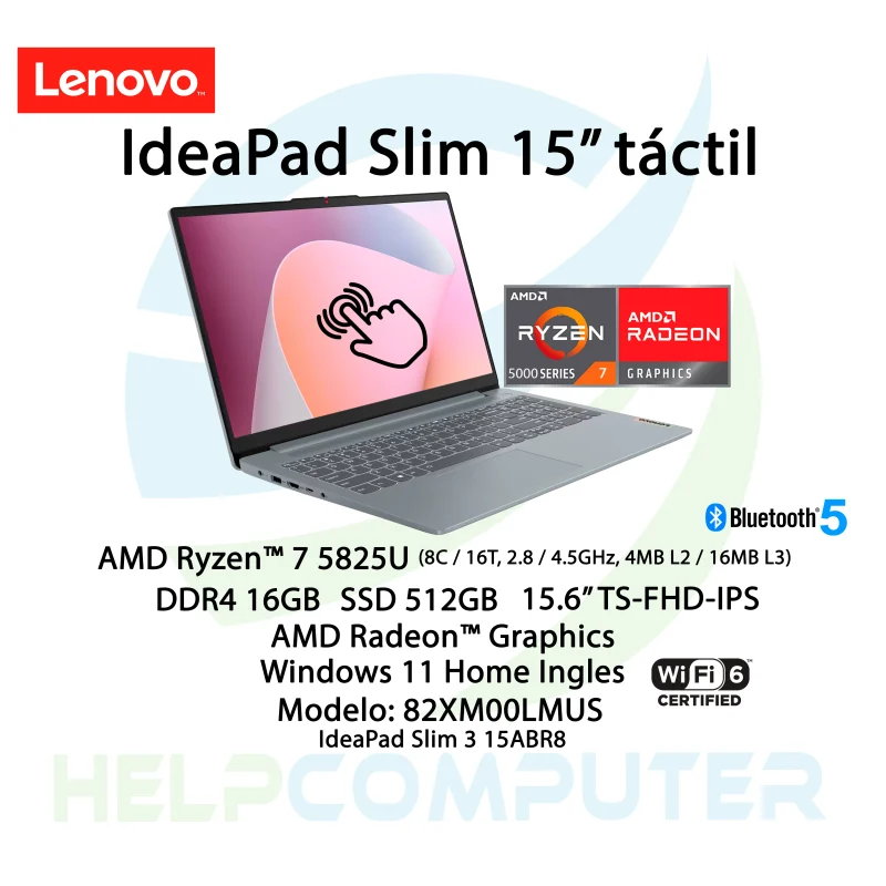 Laptop Lenovo IdeaPad Slim 3 táctil Ryzen 7 5825U 16GB 512GB SDD