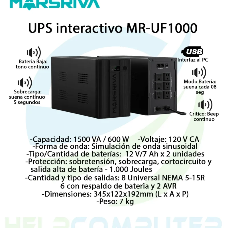 UPS interactivo Marsriva 1000VA 600W 6 salidas
