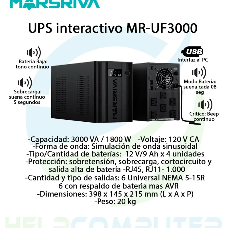 UPS interactivo Marsriva 3000VA 1800W 6 salidas
