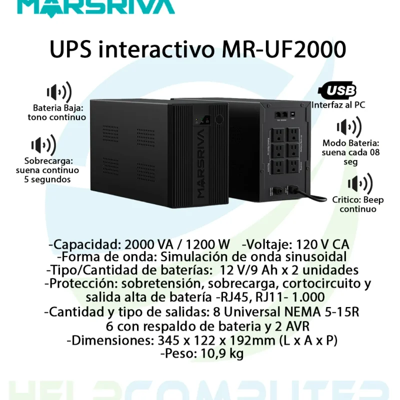 UPS interactivo Marsriva 2000VA 1200W 6 salidas