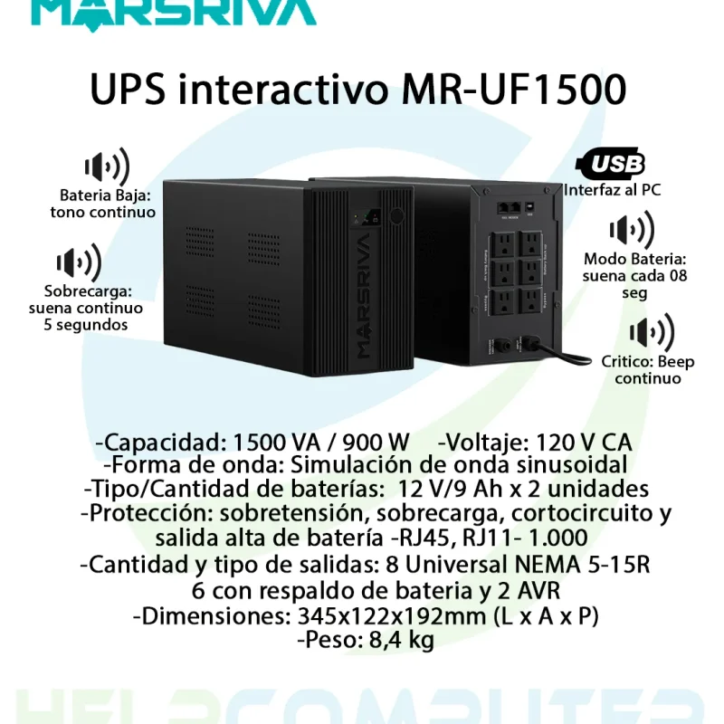 UPS interactivo Marsriva 1500VA 900W 6 salidas