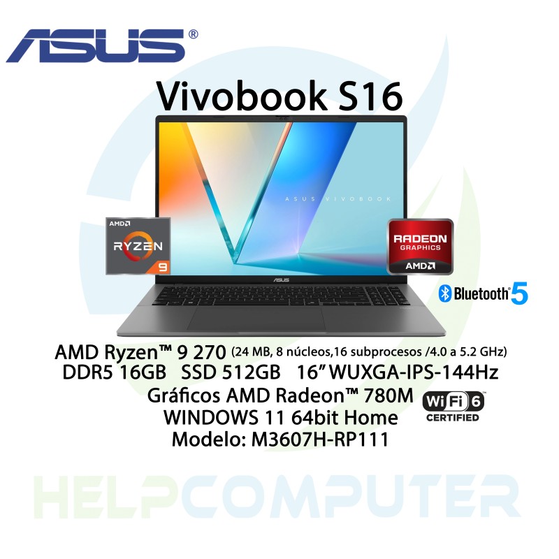 Laptop ASUS Vivobook S16 AMD Ryzen 9 270 16GB 512GB M.2 W11