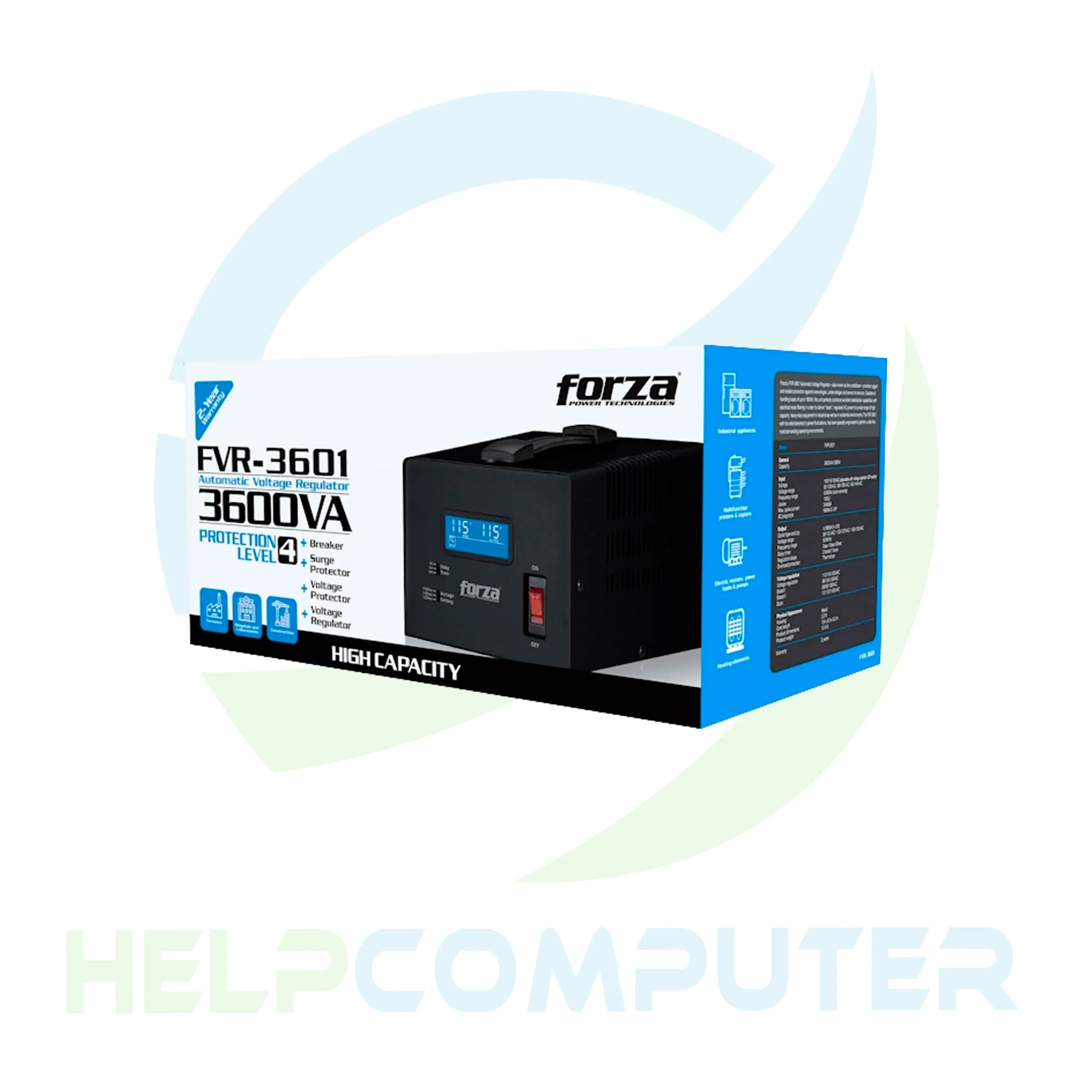 Regulador de voltaje Forza 3600VA/1800W, 4 salidas, LCD 120 - Imagen 5