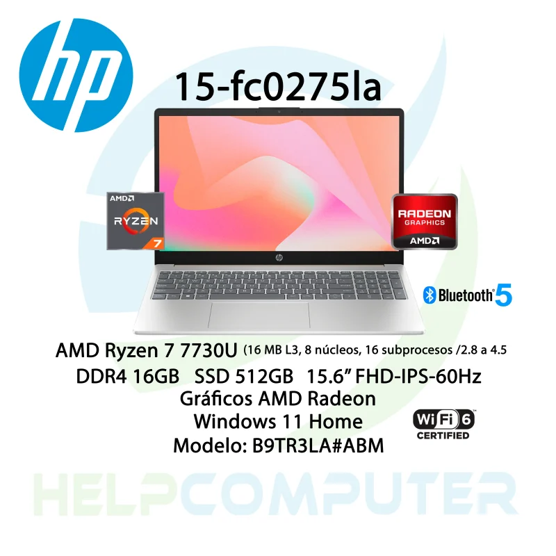 Laptop HP 15-fc0275la AMD Ryzen 7 7730U 16GB 512GB M.2 W11