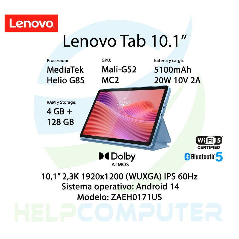 Tablet Lenovo Tab pantalla 10.1″ 4GB RAM 128GB + folio case