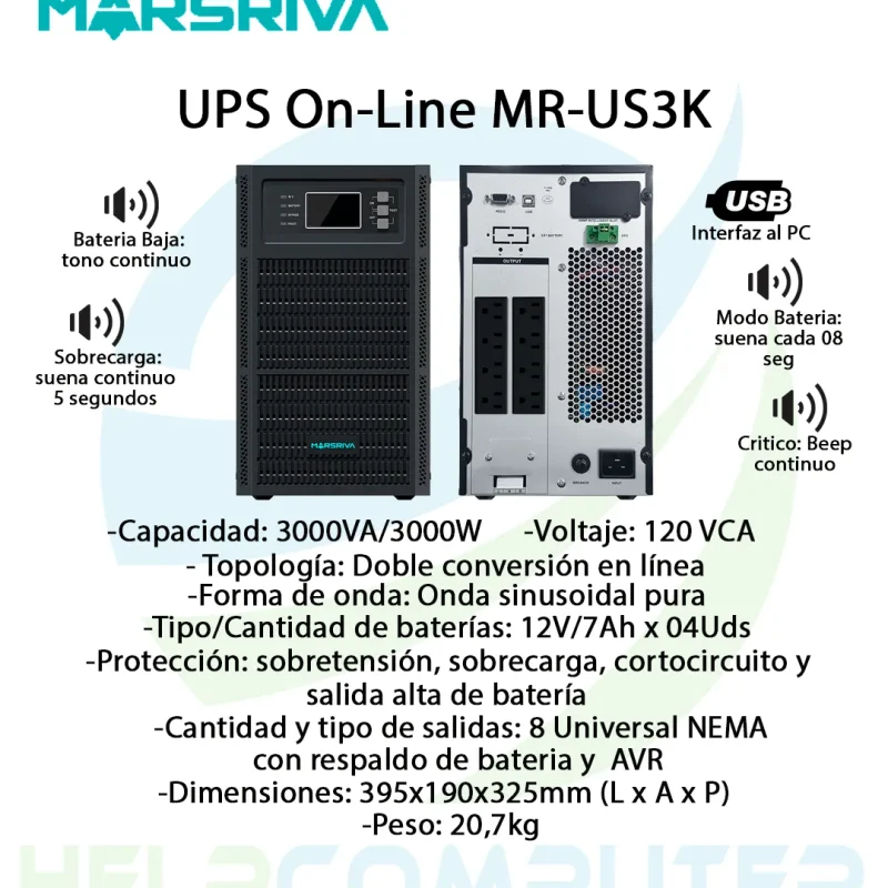 UPS On-Line Marsriva 3kVA / 3kW 8 salidas torre