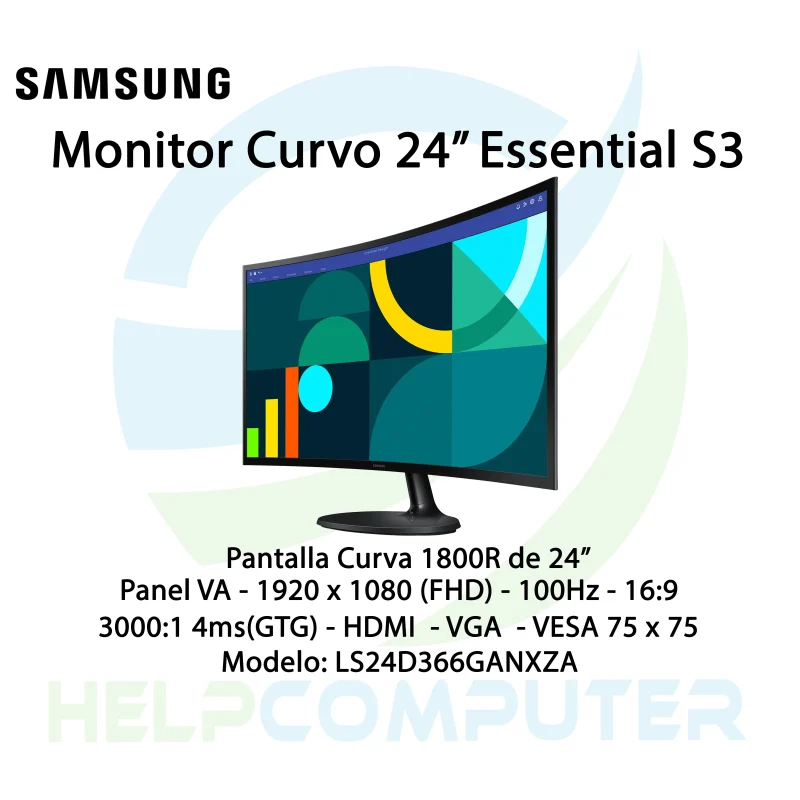 Monitor Curvo 24″ Samsung Essential S3, S36GD, FHD, 100Hz