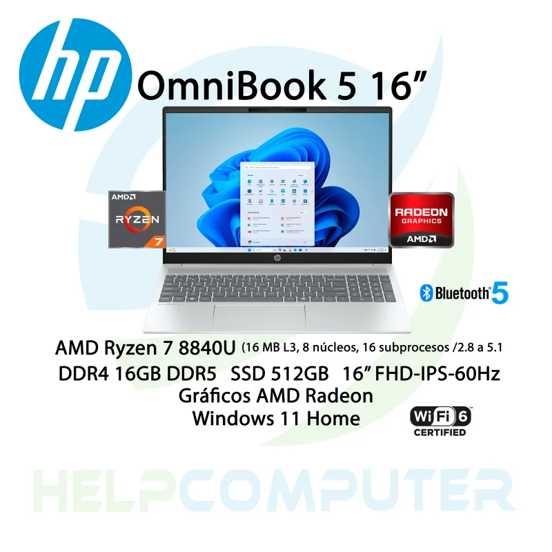 Laptop HP OmniBook 5 AMD Ryzen 7 7884U 16GB 512GB M.2 W11