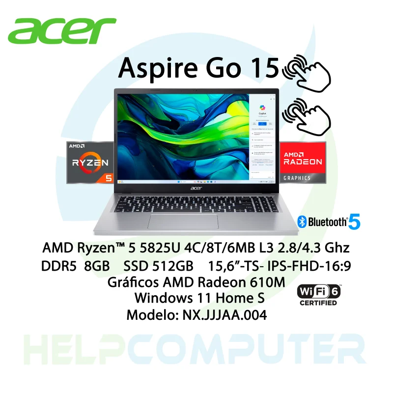 Laptop Acer Aspire Go15 AMD Ryzen 5 15.6″ 8GB 512GB SSD Touch