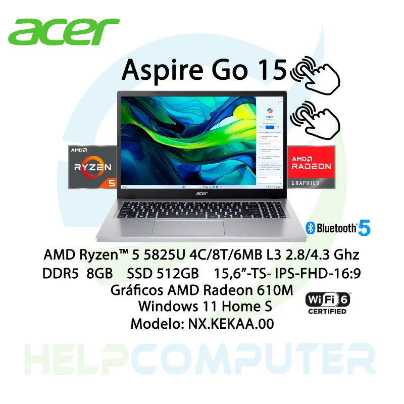 Laptop Acer Aspire Go15 AMD Ryzen 5 15.6″ 8GB 512GB SSD Touch