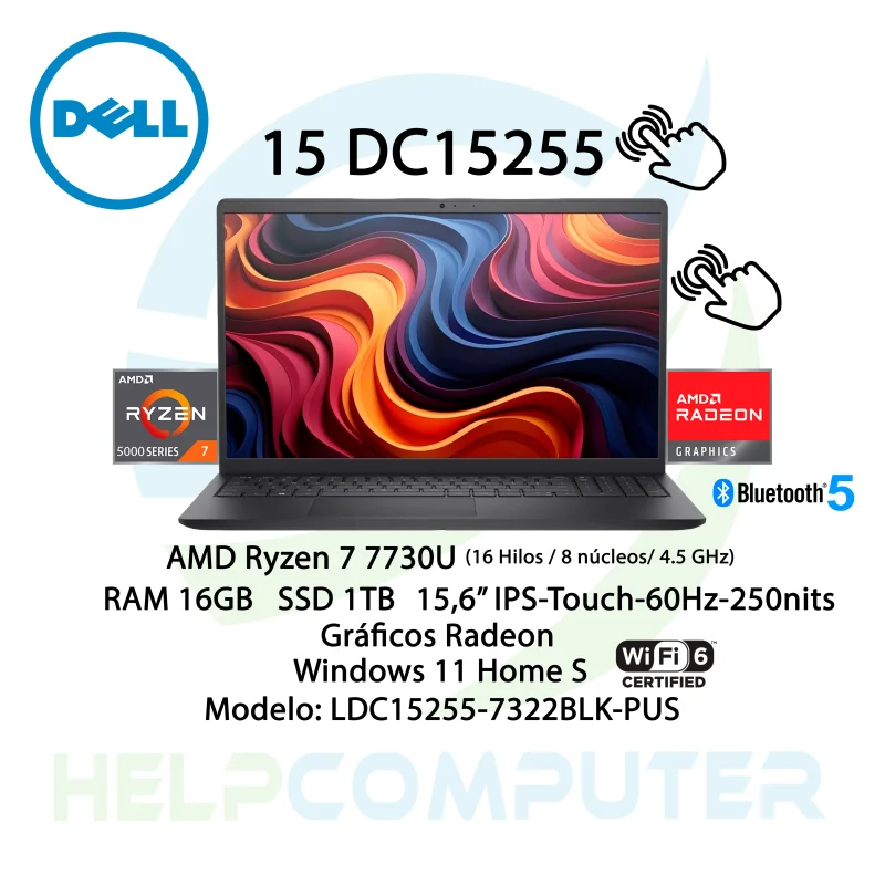 Laptop Dell AMD Ryzen7 7730U 15,6″ 2K táctil 16GB RAM 1TB M.2