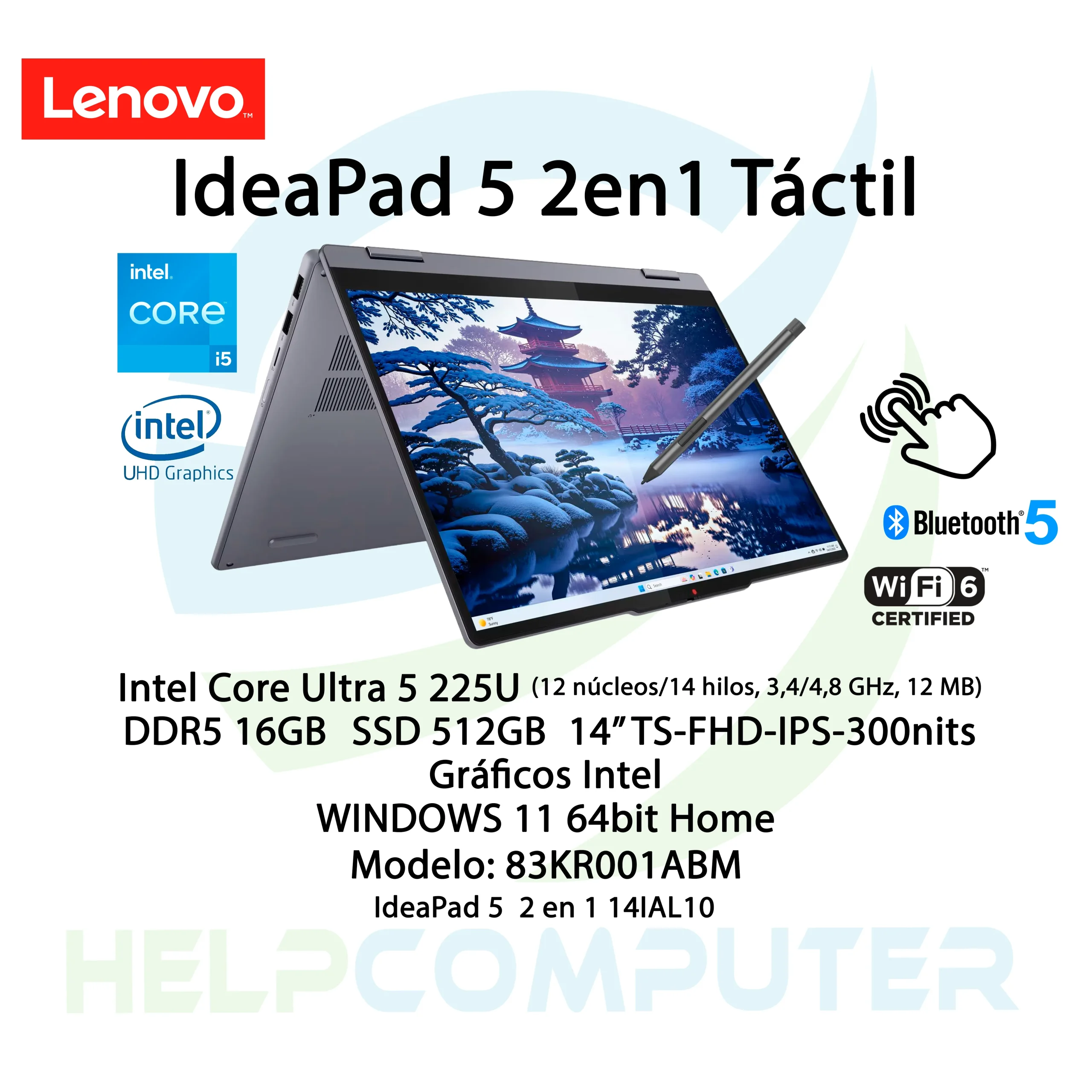 Laptop Lenovo IdeaPad 5 táctil i5 225U 16GB DDR5 512GB SDD