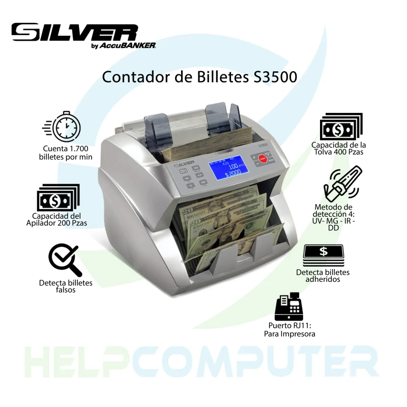 Contadora De Billetes Silver con visor LCD S3500