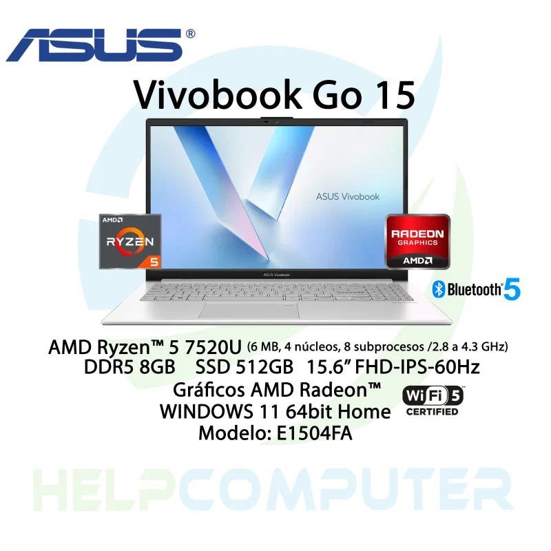 Laptop Asus Vivobook Go 15 AMD Ryzen 5 7520U 8GB 512GB M.2 W11