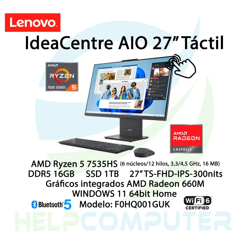 Computador Lenovo Idea Centre AIO Tactil 27″ AMD Ryzen 5 7535HS 16GB DDR5 1TB SDD TS