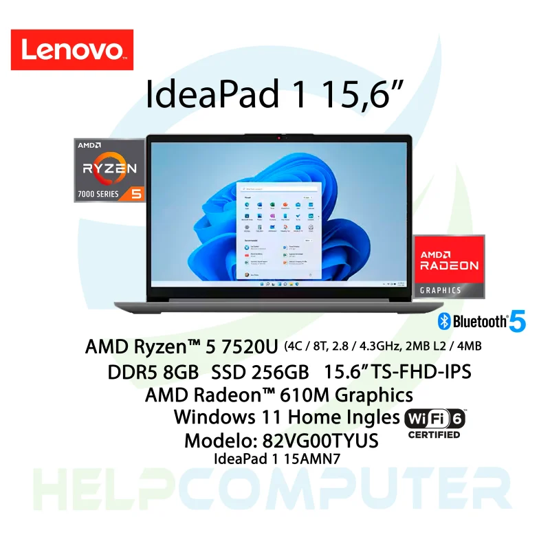 Laptop Lenovo IdeaPad 1 AMD Ryzen 5 7520U 8GB DDR5 256GB SDD