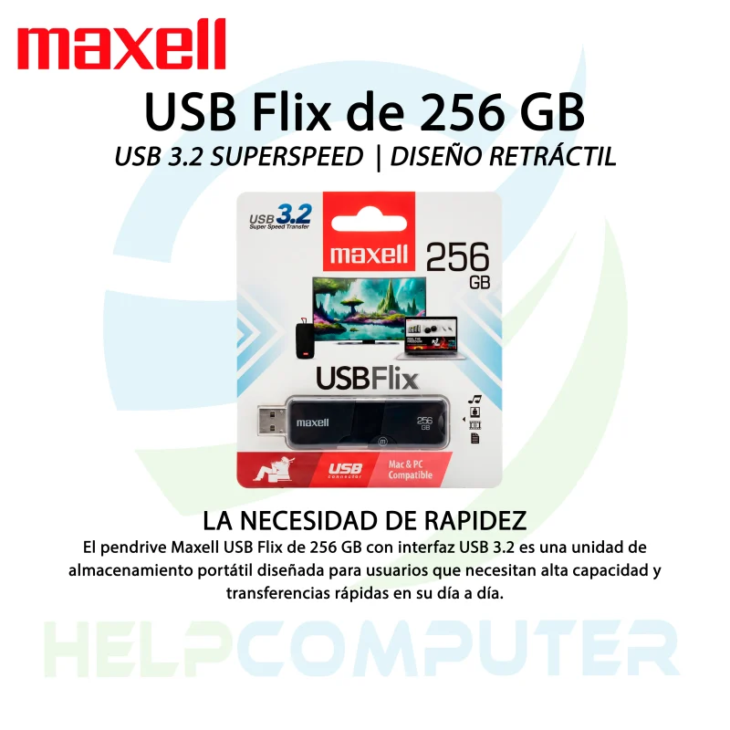 Pendrive USB 256GB Maxell USB Flix 3.0