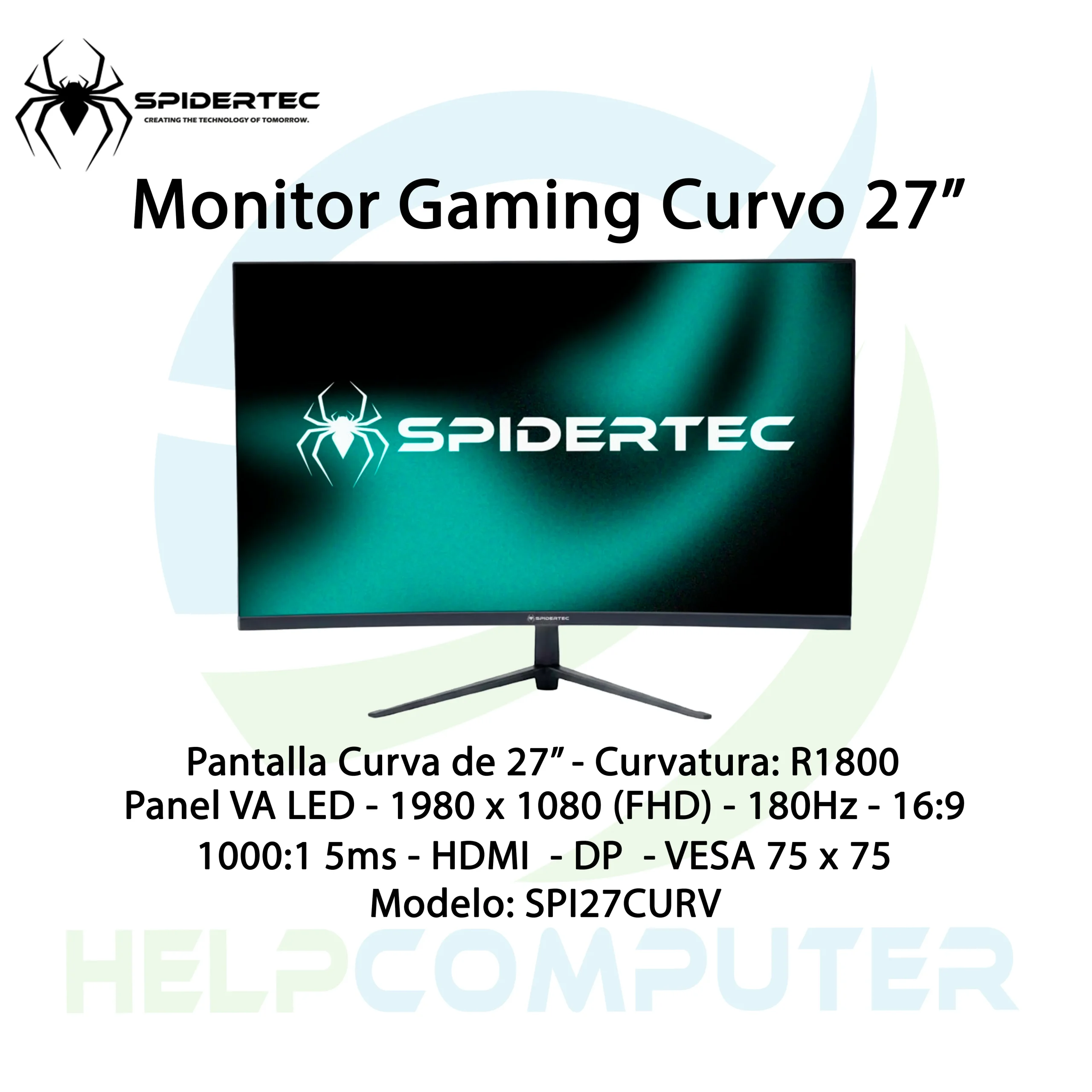 Monitor Curvo Gaming Spidertec HDMI DP 180Hz