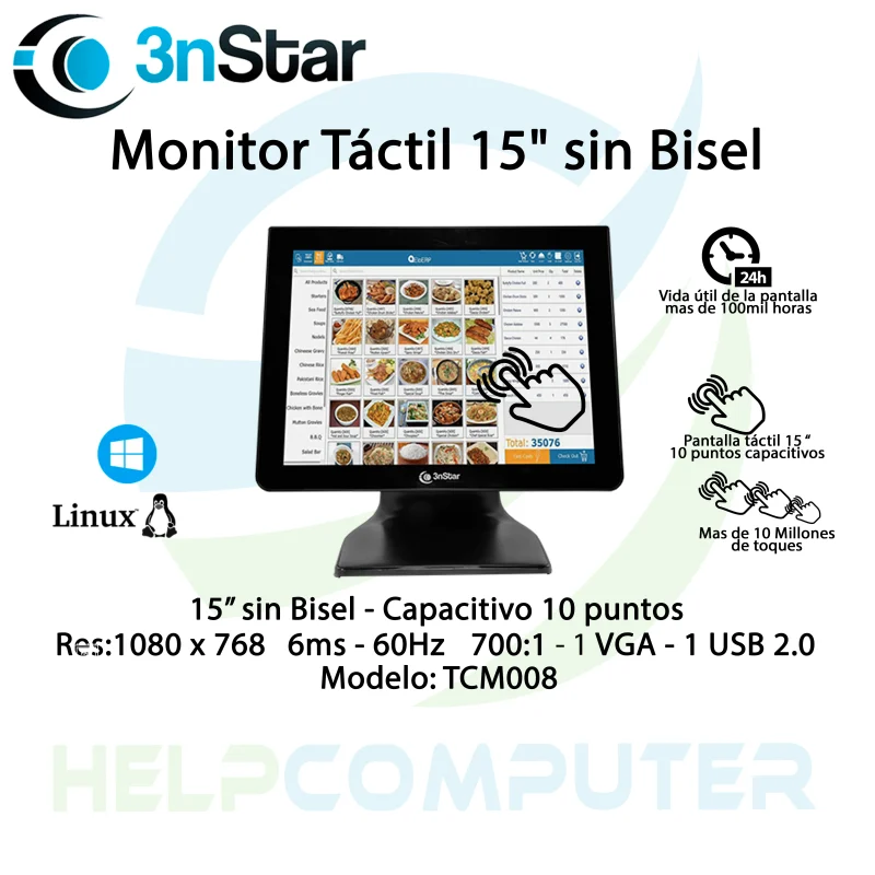 Monitor Táctil 15″ 3nStar TCM008 sin bizel
