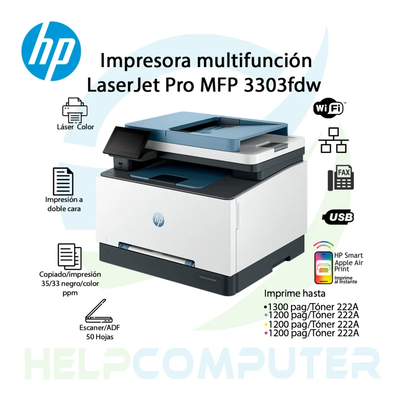 Impresora Multifuncional a color Hp LaserJet Pro MFP 3303fdw