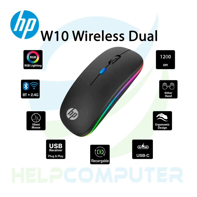 Mouse Inalámbrico Dual recargable HP W10 Bluetooth 2.4Ghz