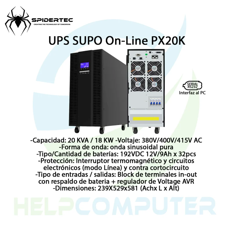 UPS Trifásico Spidertec On Line SUPO PX20K 20KVA 18KW
