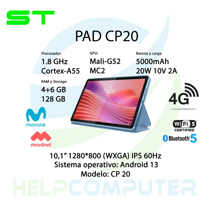Tablet ST PAD CP20 4G LTE Android 13 10.1″ Movistar/Movilnet 4+6GB 64GB
