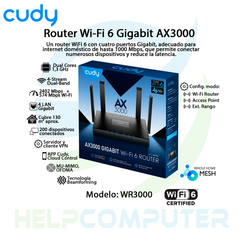 Router Cudy AX3000 Wi-Fi 6 Gigabit sistema de malla
