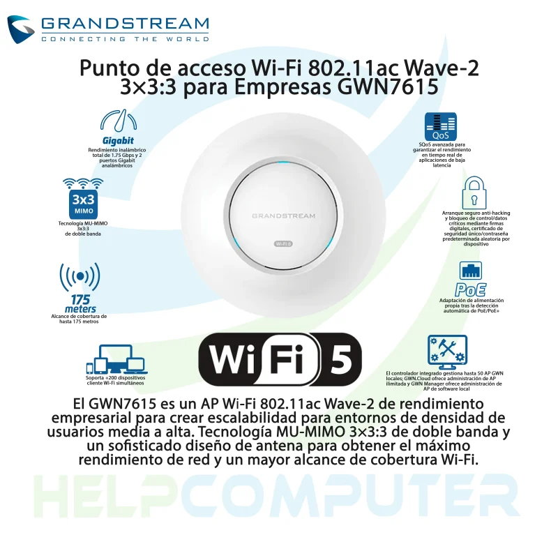 Access Point Dual Band Wi-Fi 5 Grandstream GWN7615