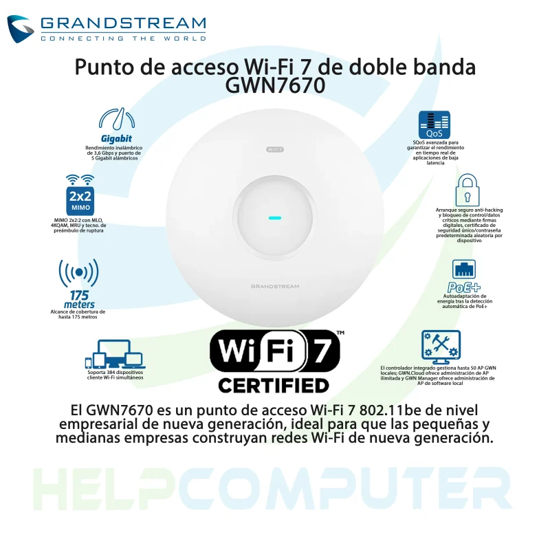 Access Point Dual Band Wi-Fi 7 Be3600 Grandstream GWN7670LR