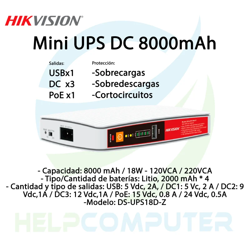 UPS Mini Hikvision 8000mAh 18W 5/9/12V PoE 15/24V